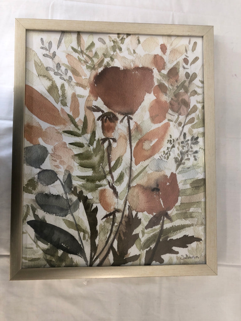 WATER COLOR FLOWERS IN GOLD FRAME.