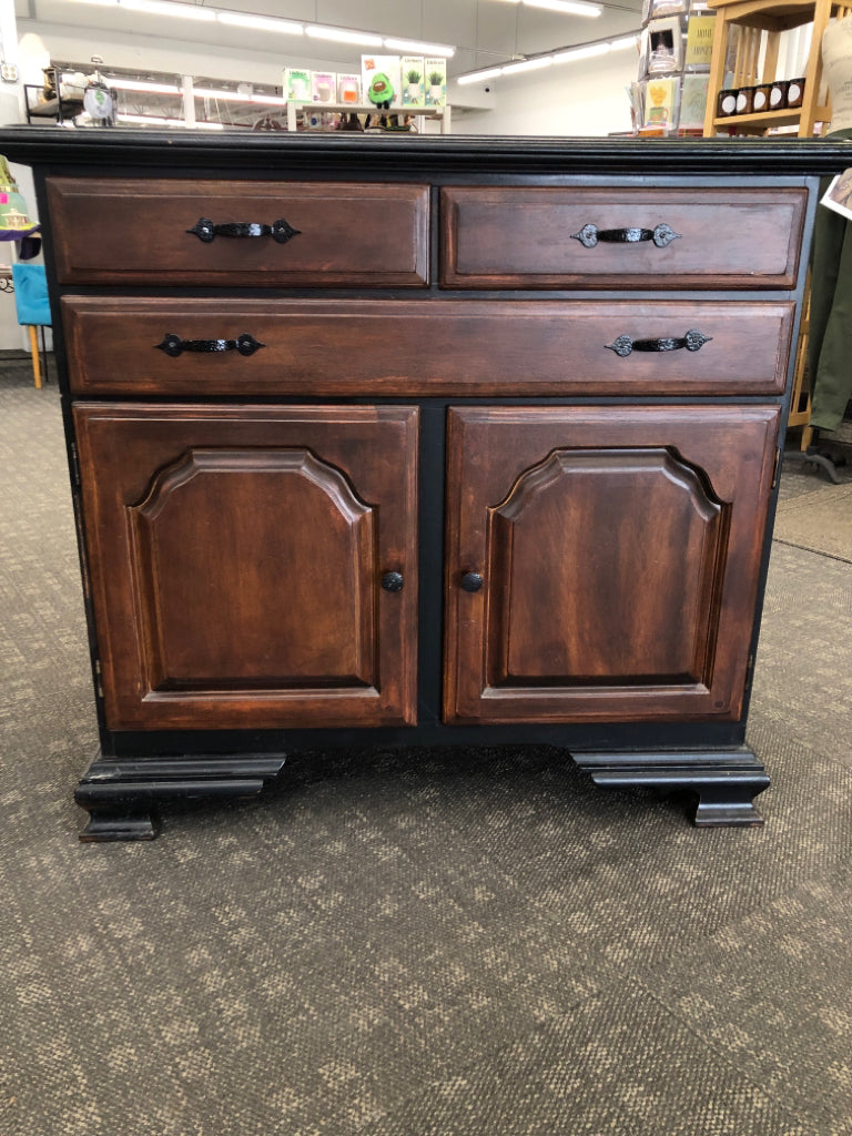 2-TONED BLACK & WOOD BUFFET SIDEBOARD.