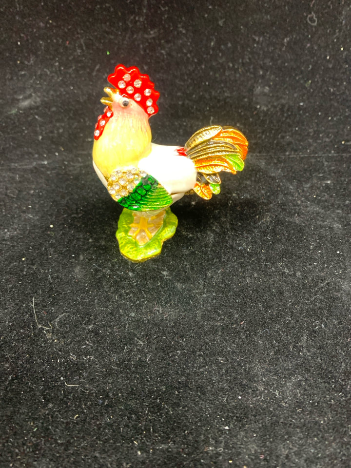 JEWELED ROOSTER TRINKET BOX.