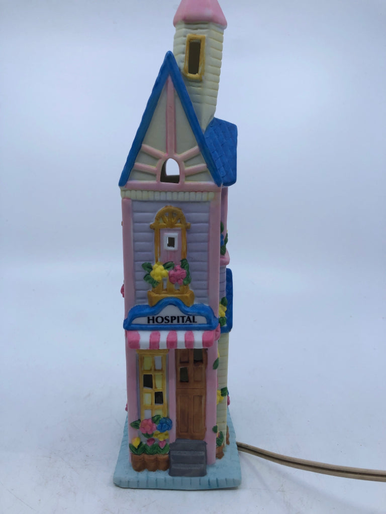 CERAMIC VILLAGE HOSPITAL LIGHT-UP EASTER HOUSE.