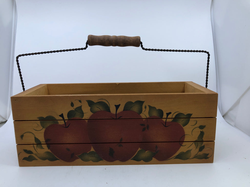 HANDMADE APPLE CRATE W METAL HANDLE.