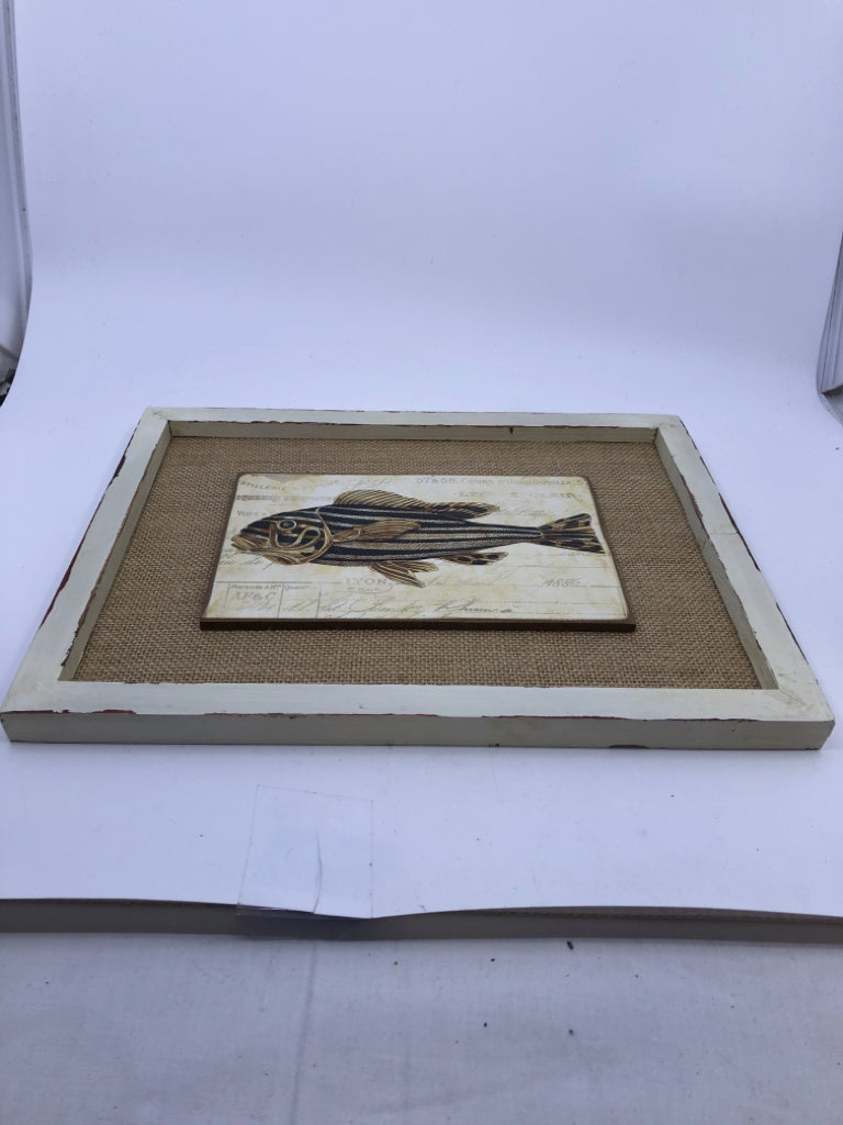 FISH ON BURLAP WALL HANGING.