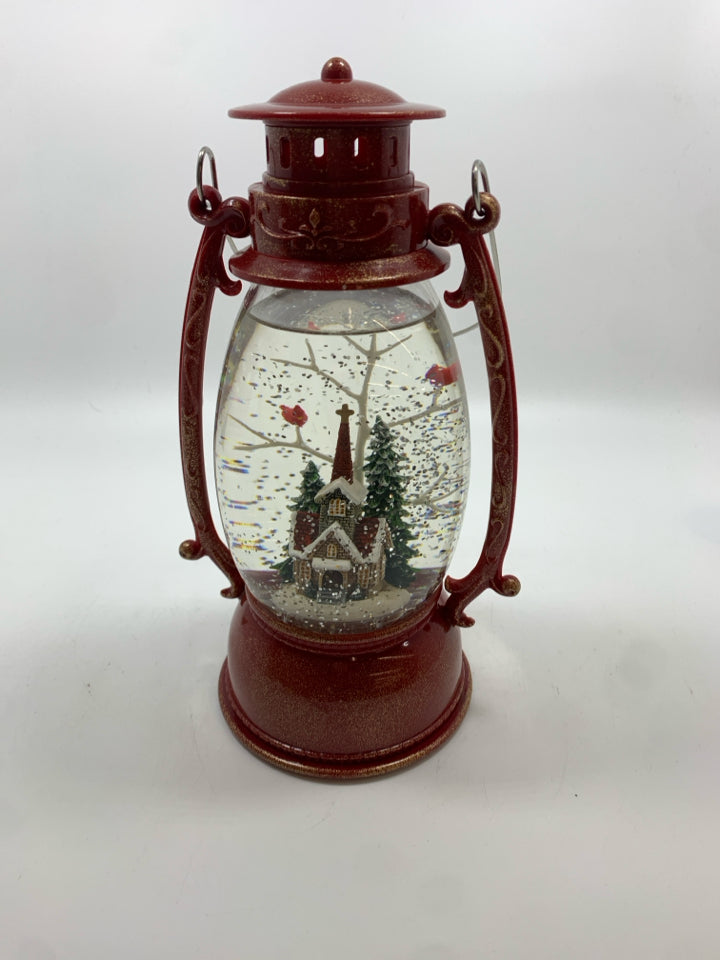 LIGHT UP RED WINTER THEMED LANTERN.