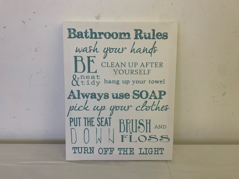 BATHROOM RULES CANVAS WALL ART.