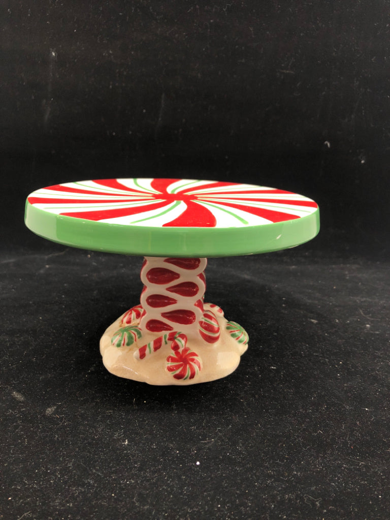 CANDY CANE FOOTED PLATE.