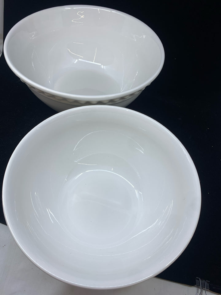 2 WHITE CERAMIC MIXING BOWLS.