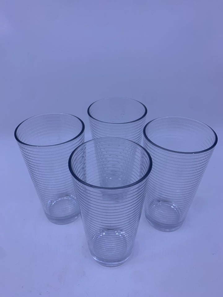 4 RIBBED GLASS WATER GLASSES.