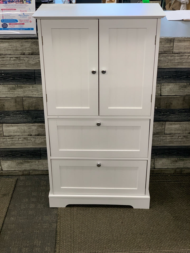 WHITE CABINET WITH 2 DRAWERS.