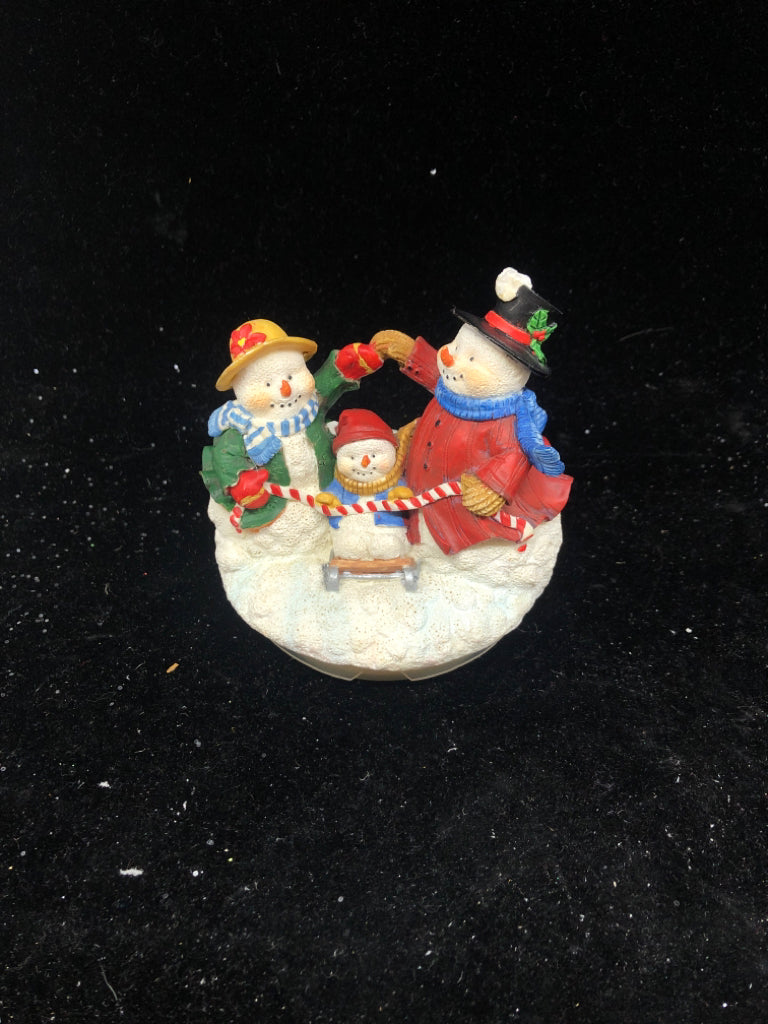 RESIN SNOWMAN FAMILY CANDLE TOPPER.