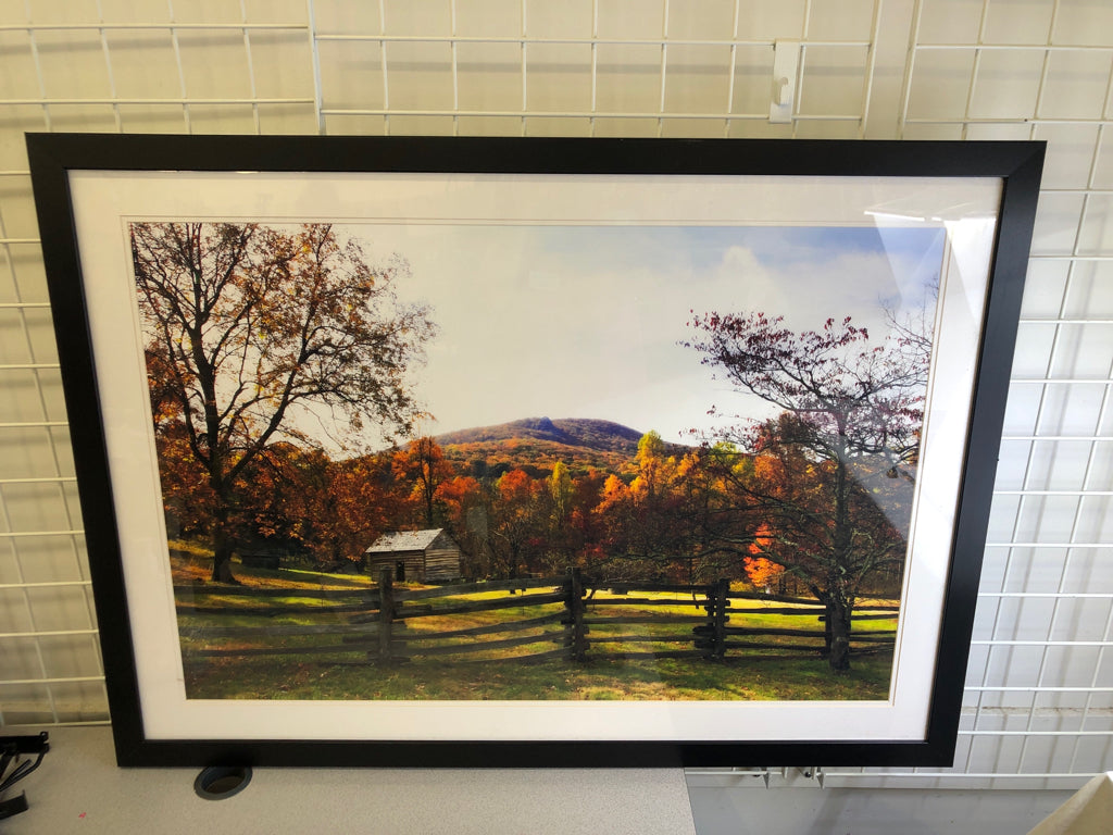 FALL SCENE COTTAGE IN BLACK FRAME WALL ART.
