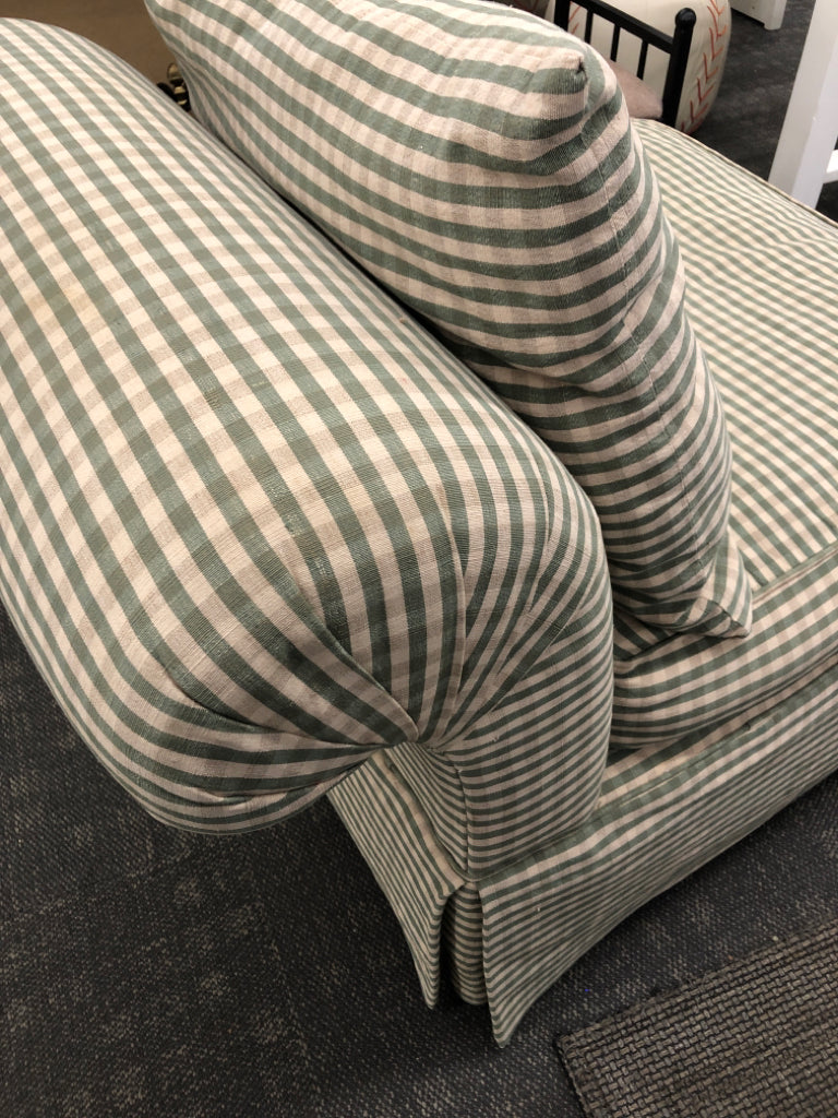 GREEN & WHITE GINGHAM CHAIR W/OTTOMAN.