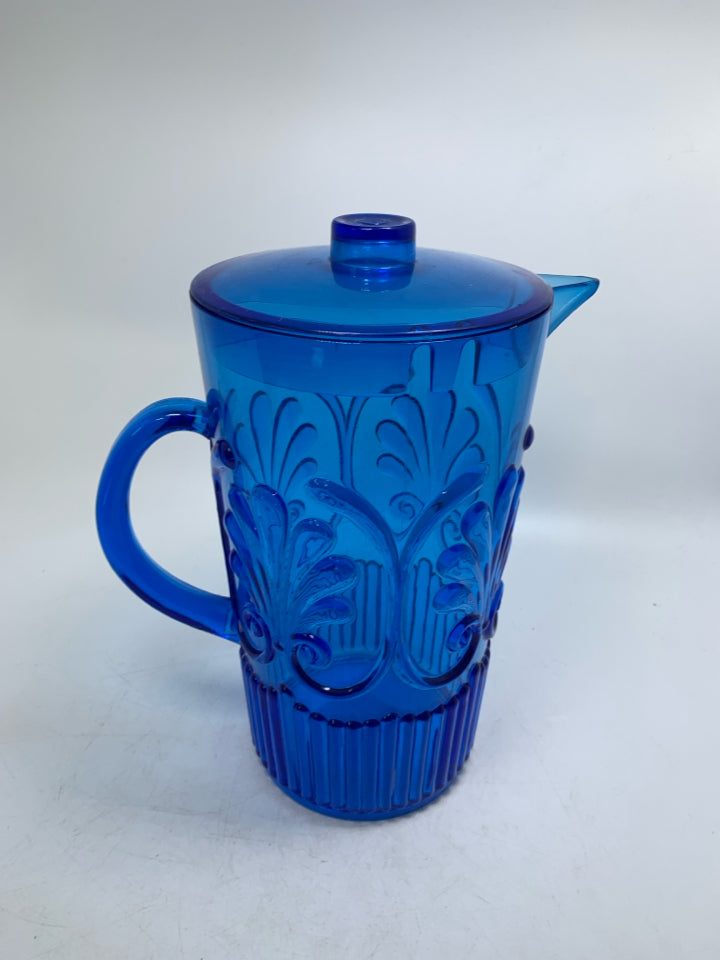 DARK BLUE TEXTURED PLASTIC PITCHER.