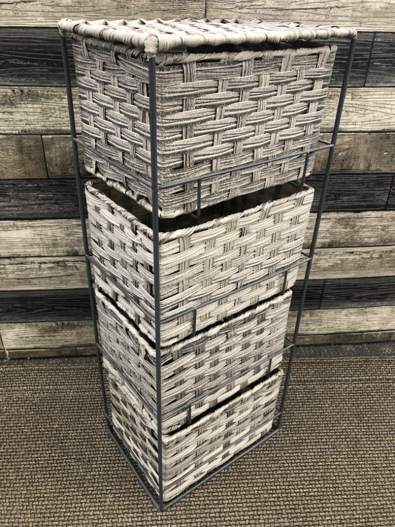 GRAY WOVEN BASKET 4 DRAWER ORGANIZER.