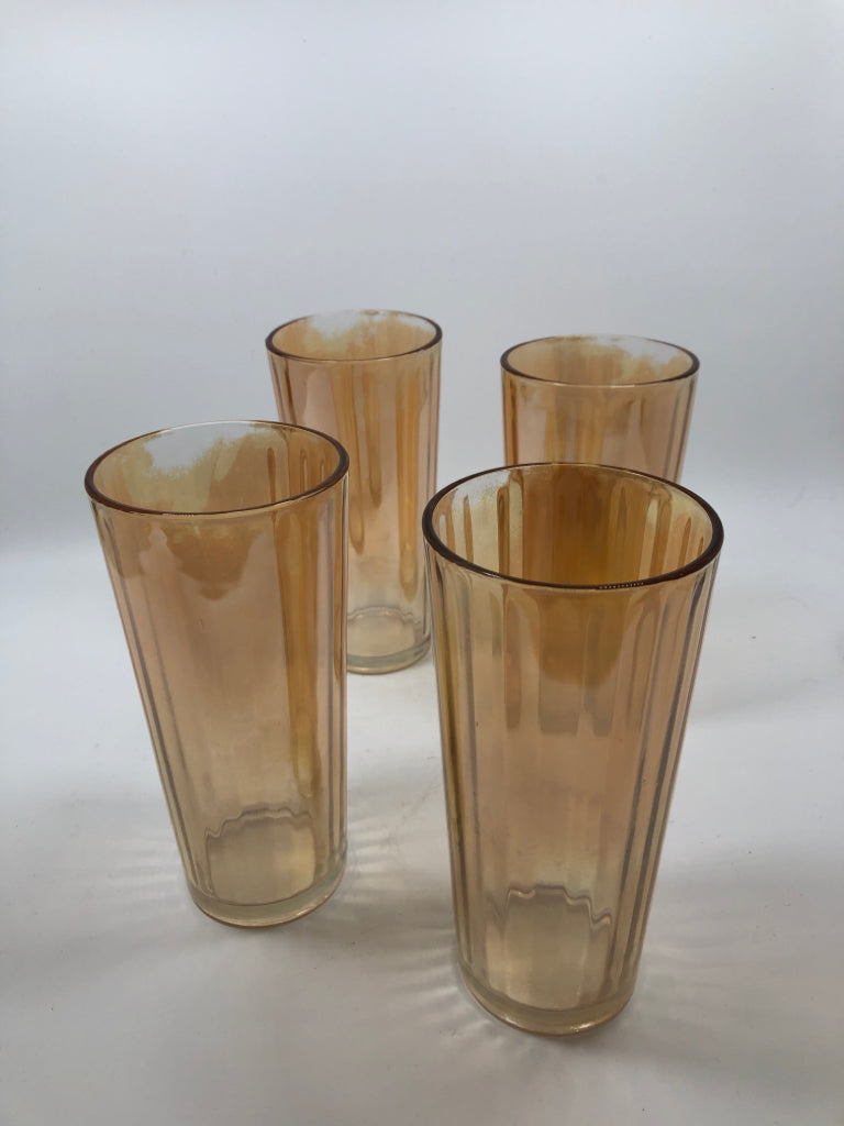4 ORANGE IRIDESCENT DRINKING GLASSES.