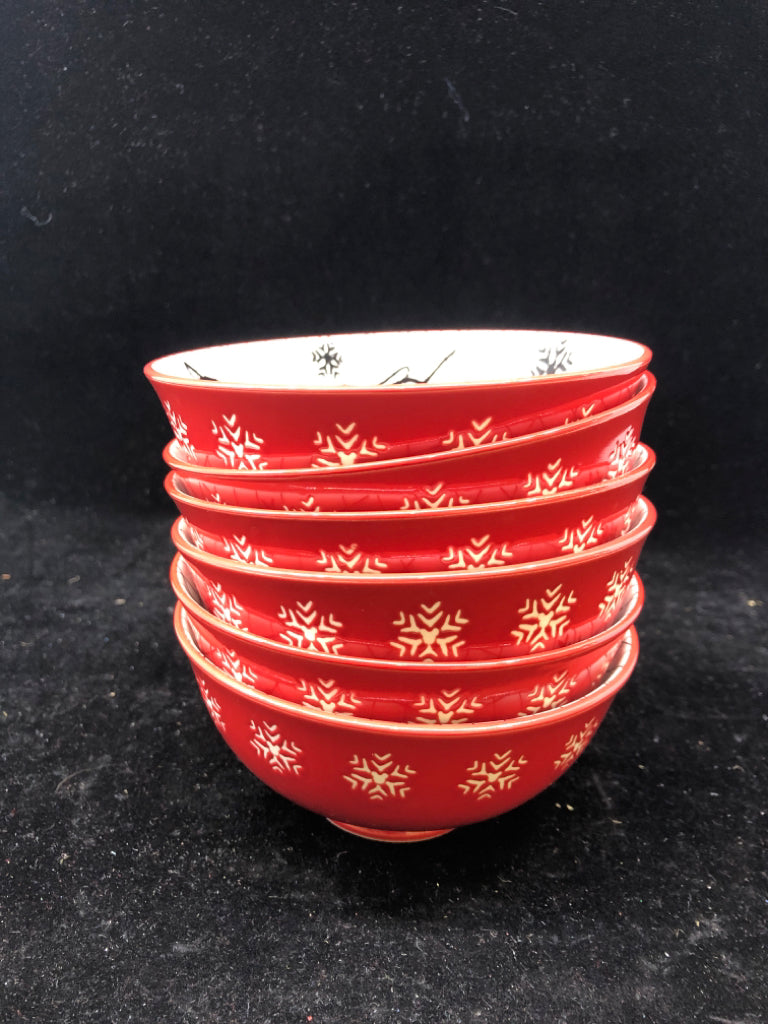 6 RED W SNOWFLAKE W MICKEY MOUSE SMALL BOWLS.