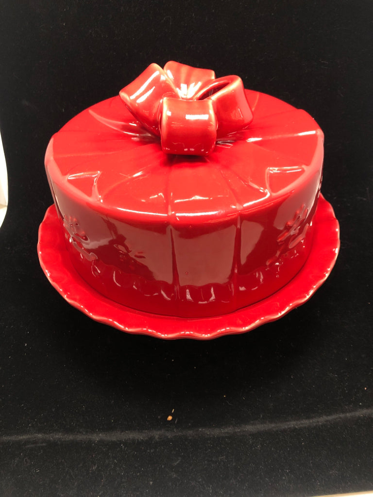 2PC RED REINDEER THEMED CAKE STAND.