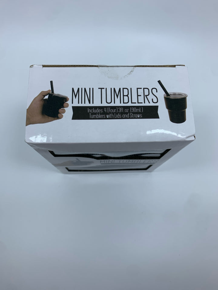 NIB 4 BLACK MINI TUMBLERS.