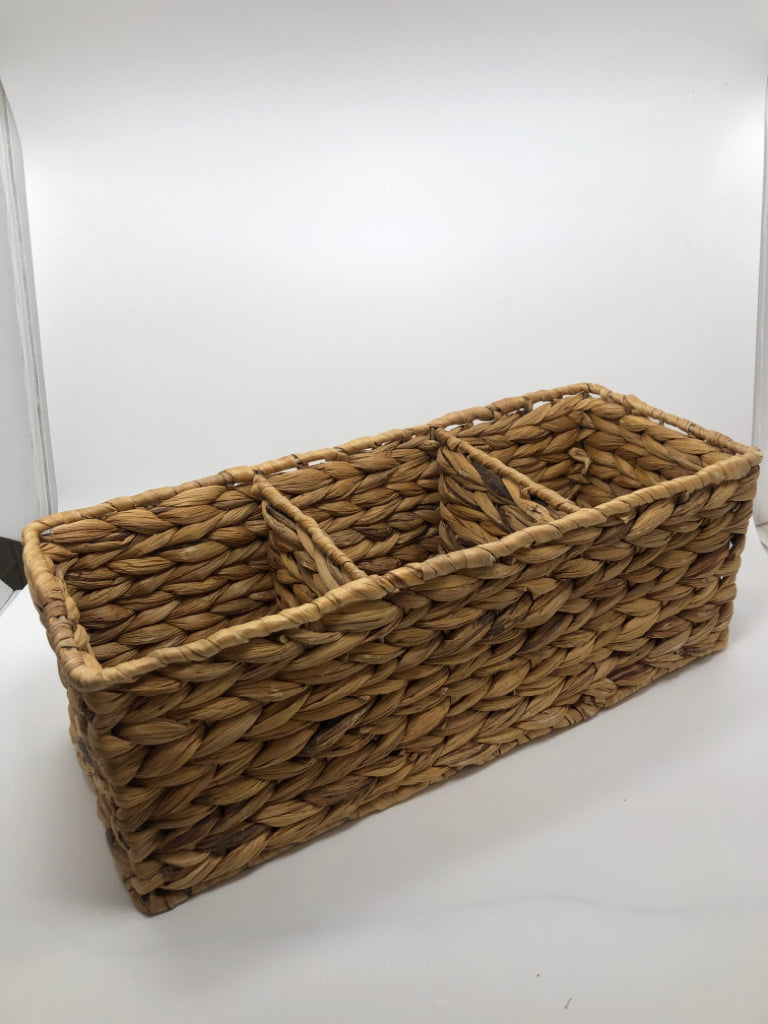 THREE SECTION WICKER BASKET.