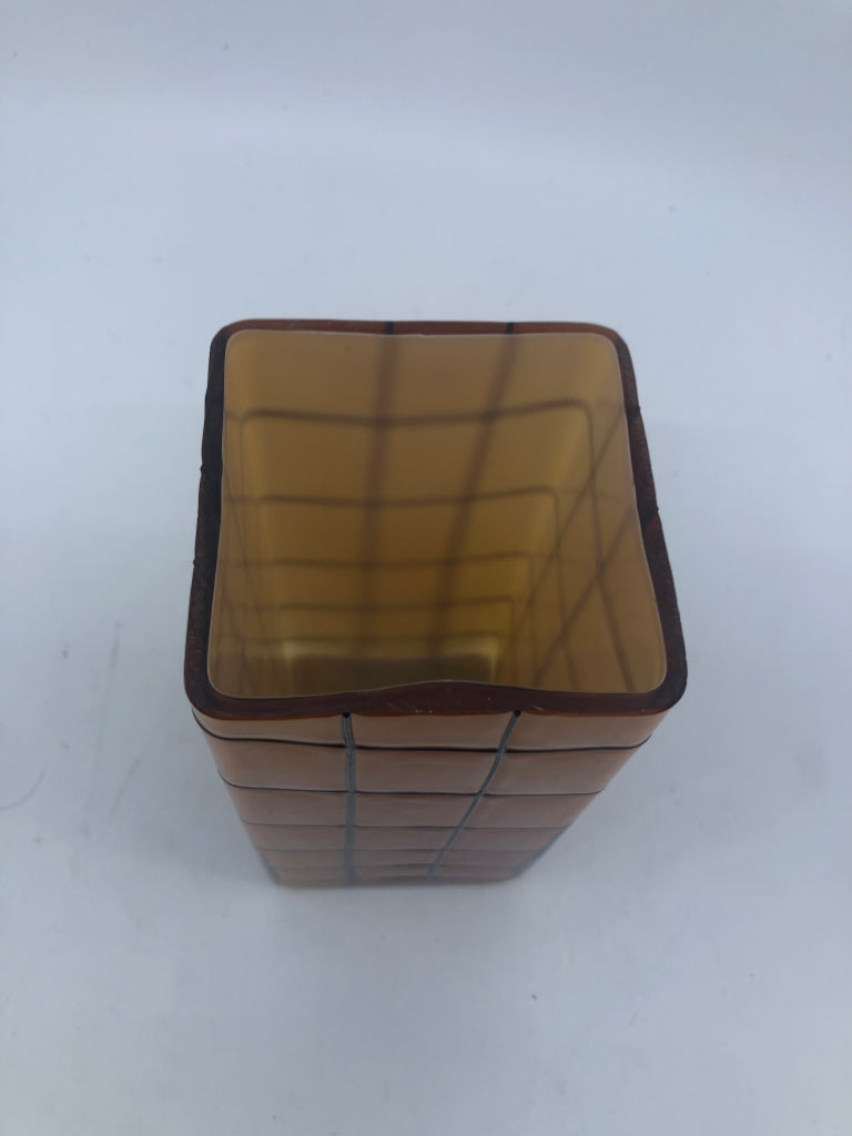 ORANGE AND BLACK SQUARE VASE.