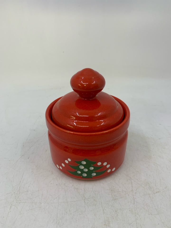 WAECHTERBACH RED CHRISTMAS TREE SUGAR BOWL.