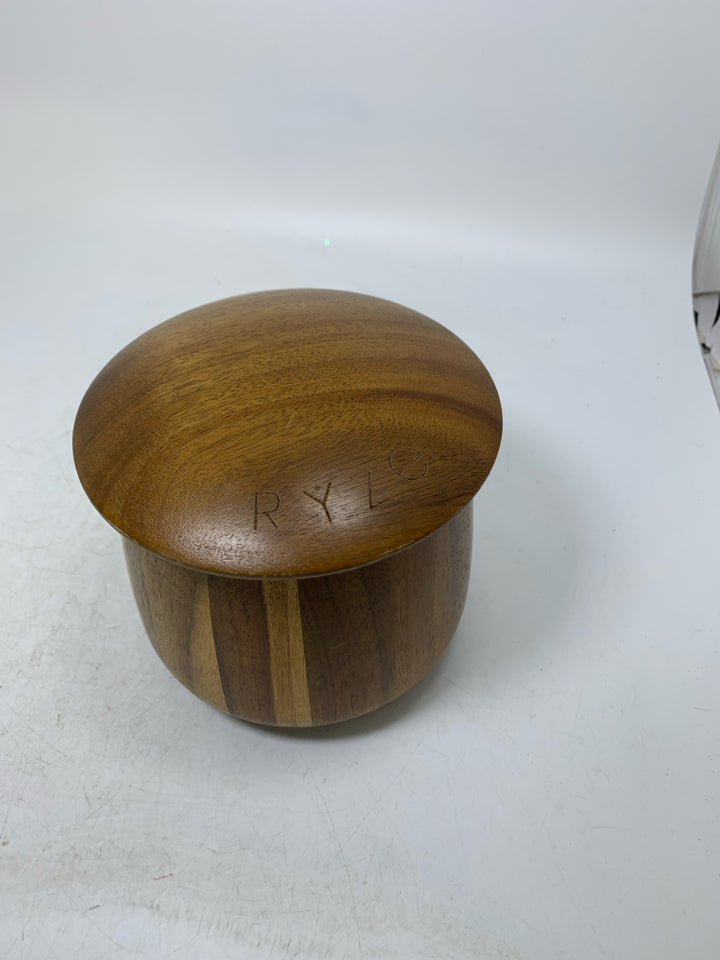 NEW RYNE MUSHROOM ACACIA WOOD CANISTER.