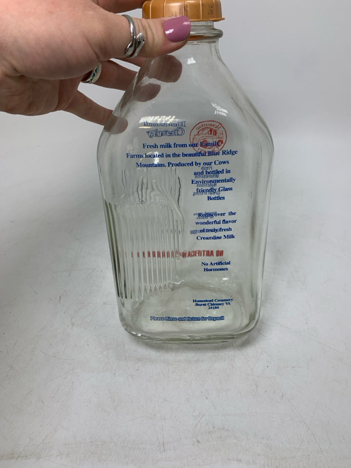HOMESTEAD CREAMERY EMPTY MILK BOTTLE.