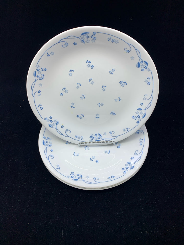 4 BLUE FLORAL CORELLE LUNCH PLATES.