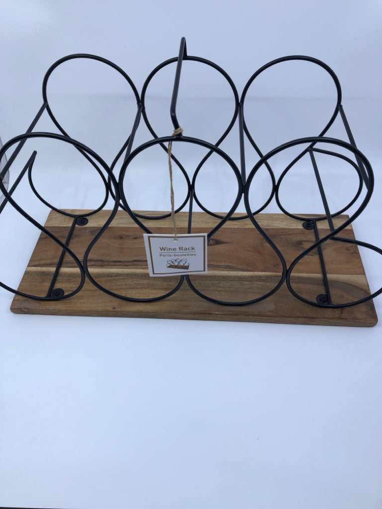 WOOD BASE METAL WINE RACK.