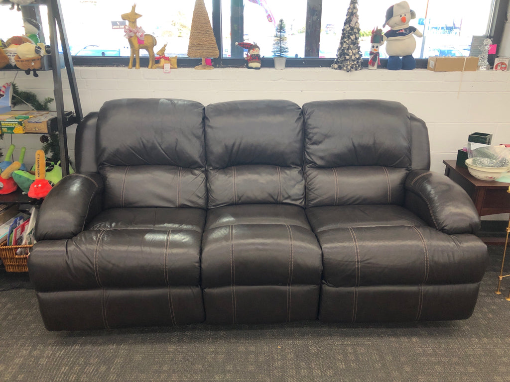 LEATHER BOBS FURNITURE DARK BROWN W/ ELECTRIC RECLINER.