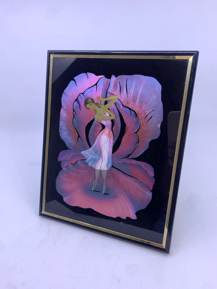 PINK FLOWER BALLERINA FRAMED PRINT.