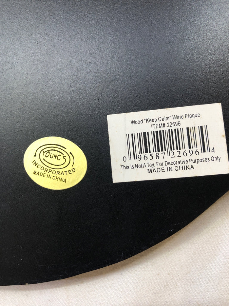 "KEEP CALM AND DRINK WINE" DARK WOOD WALL HANGING.