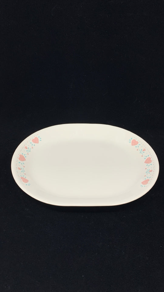 CORELLE PINK HEARTS OVAL PLATTER.