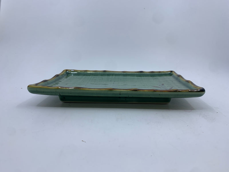 GREEN/BROWN RECTANGLE TRINKET TRAY.