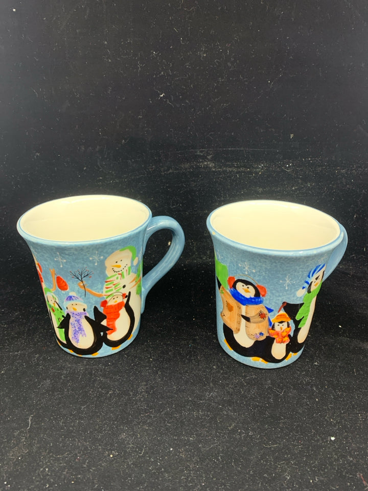 2 BLUE PENGUIN MUGS.