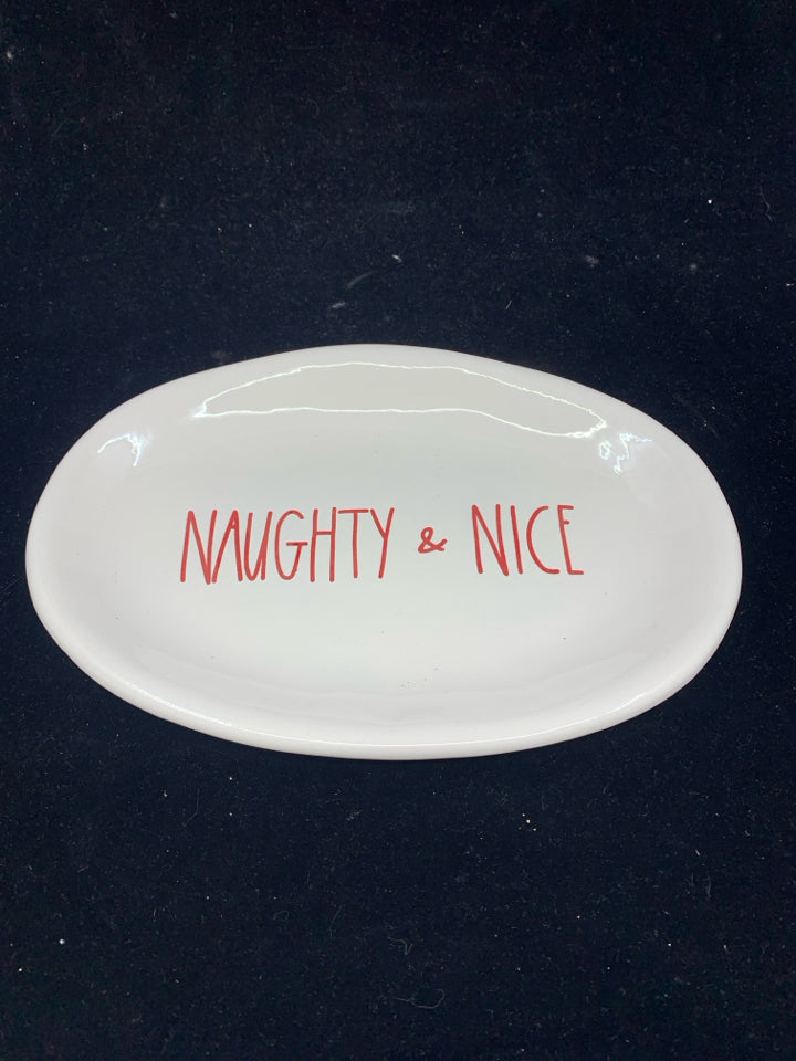 NAUGHTY AND NICE OVAL TRINKET DISH.