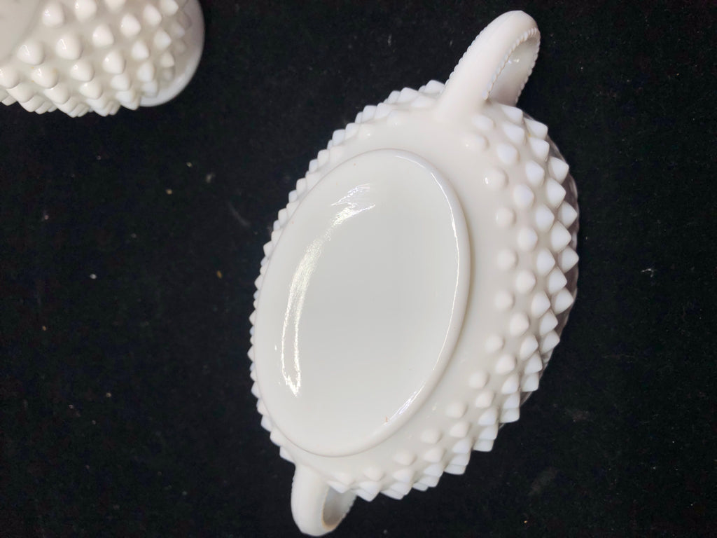 VTG MILK GLASS HOBNAIL OVAL SUGAR AND CREAMER.