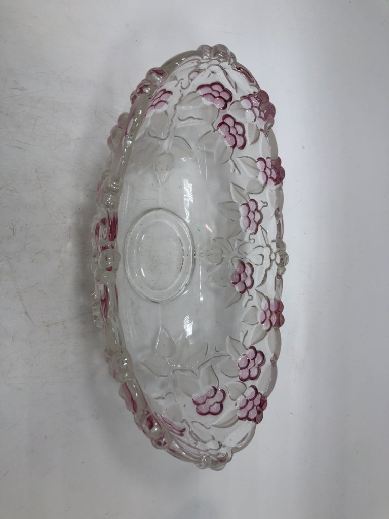 FROSTED PINK FLOWER GLASS BOWL.