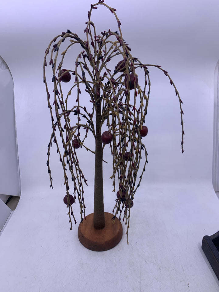 WOOD BASE WEEPING WILLOW TREE W/ APPLES.