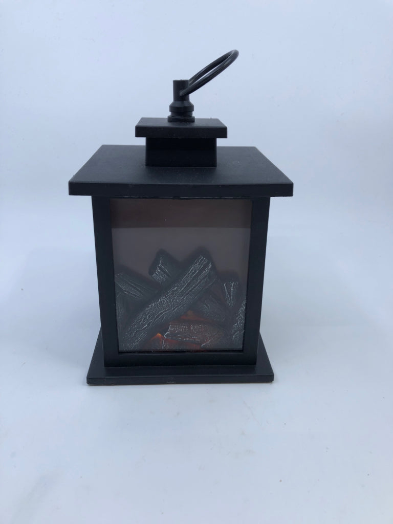 BLACK FAUX LOG LANTERN.