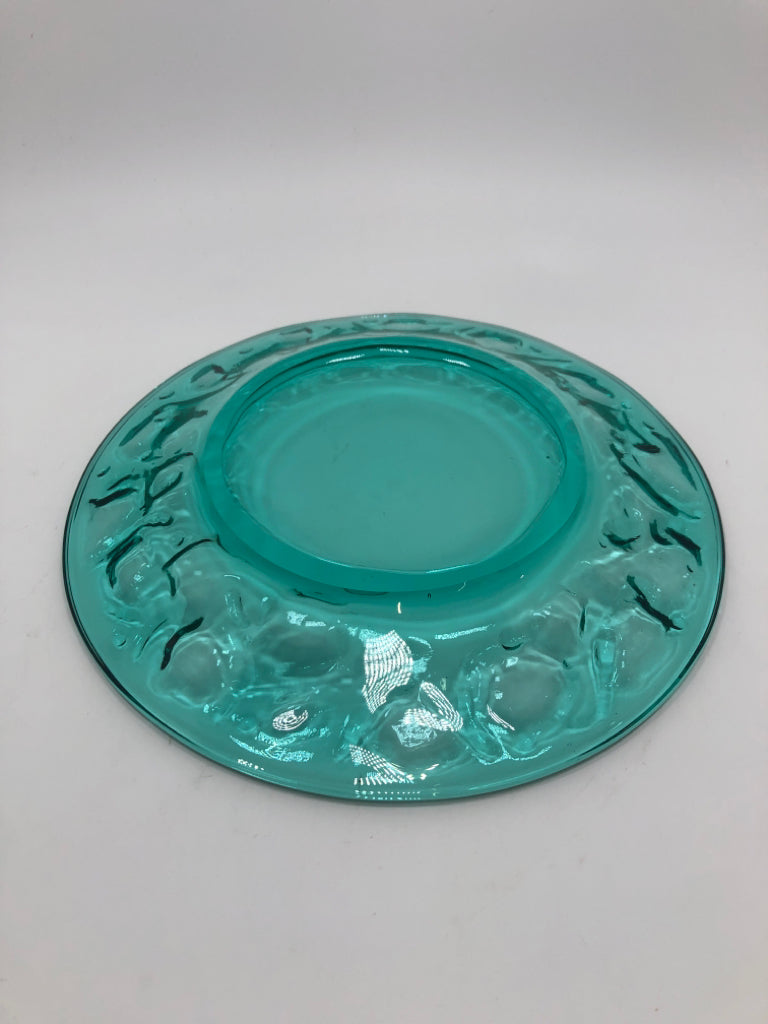 8PC TEAL GLASS PLATES.