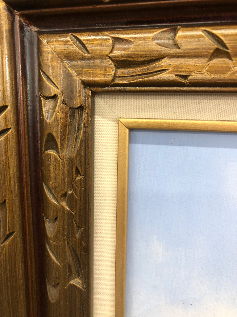 WINTER FOREST PAINTING IN BRONZE FRAME.