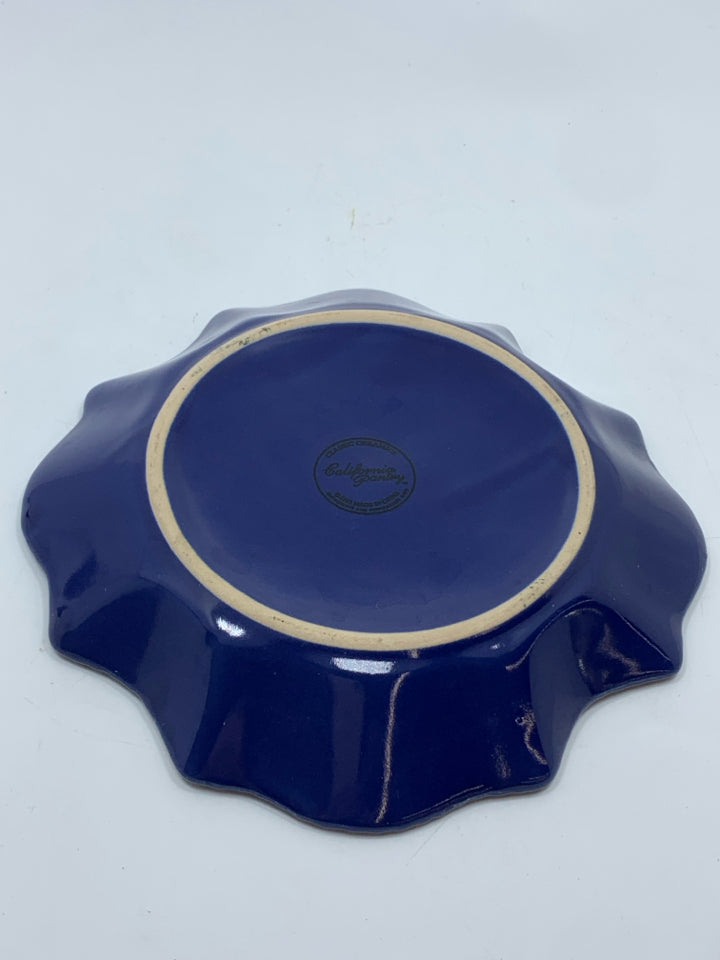BLUE BEADED EDGE CERAMIC PLATE.
