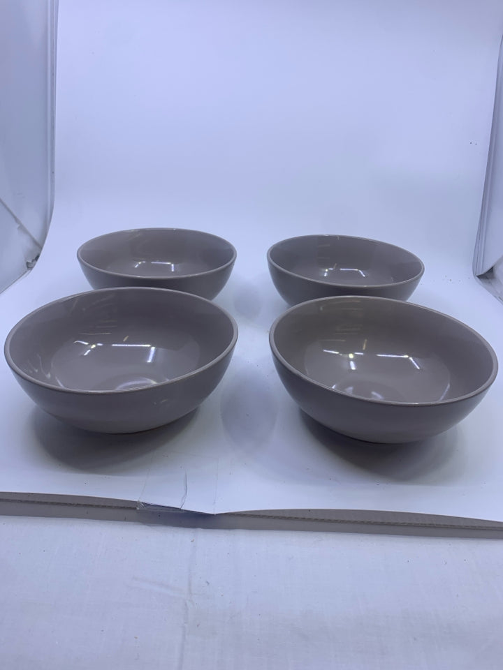 4 GREY/BROWN SHALLOW BOWLS.