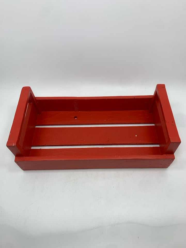 RED WOOD TRAY W/HANDLES.