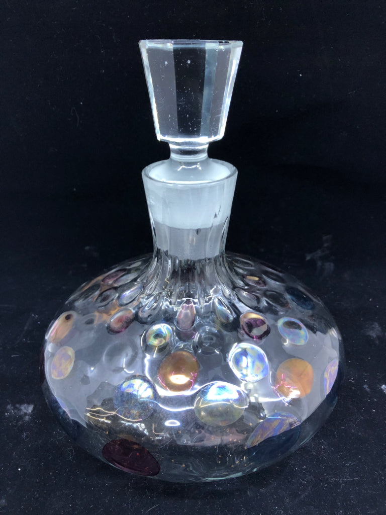 WIDE BASE DECANTER COLORFUL POLKA DOTS.