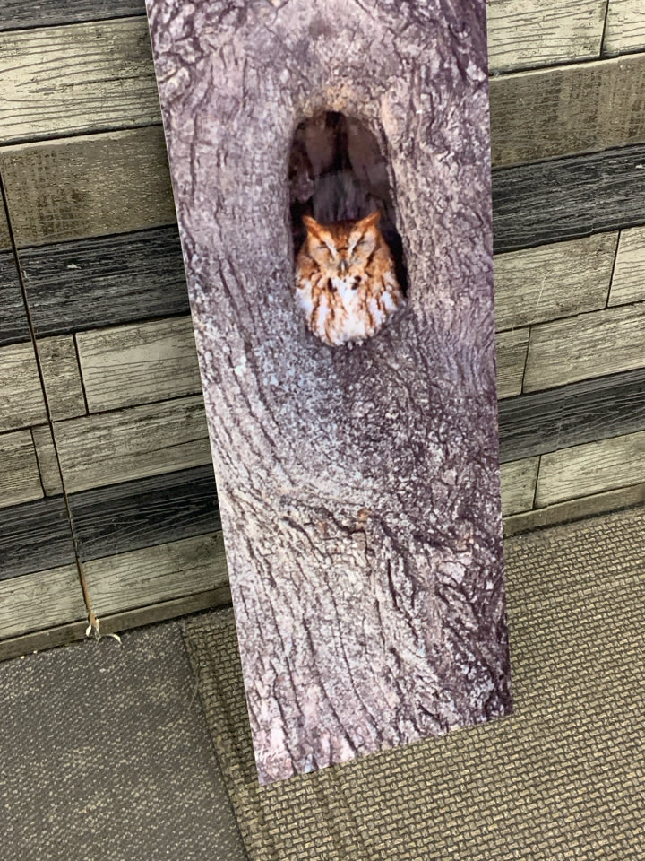 OWL IN TREE BARK WALL HANGING.