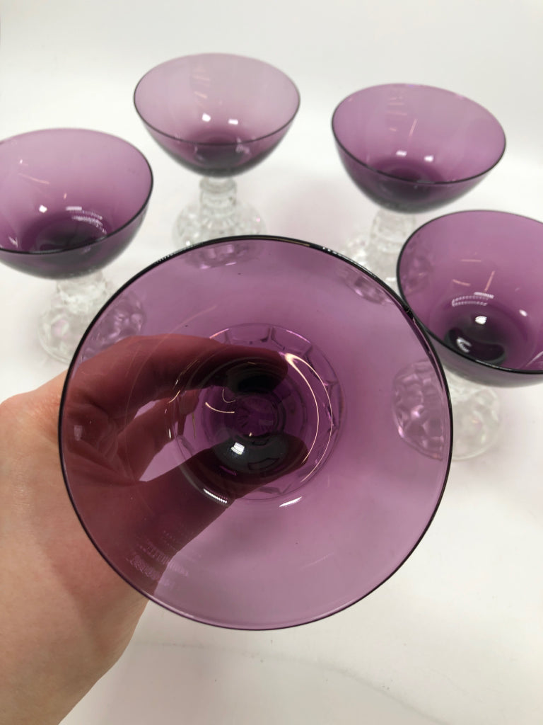 5 PURPLE SHERBET GLASSES.