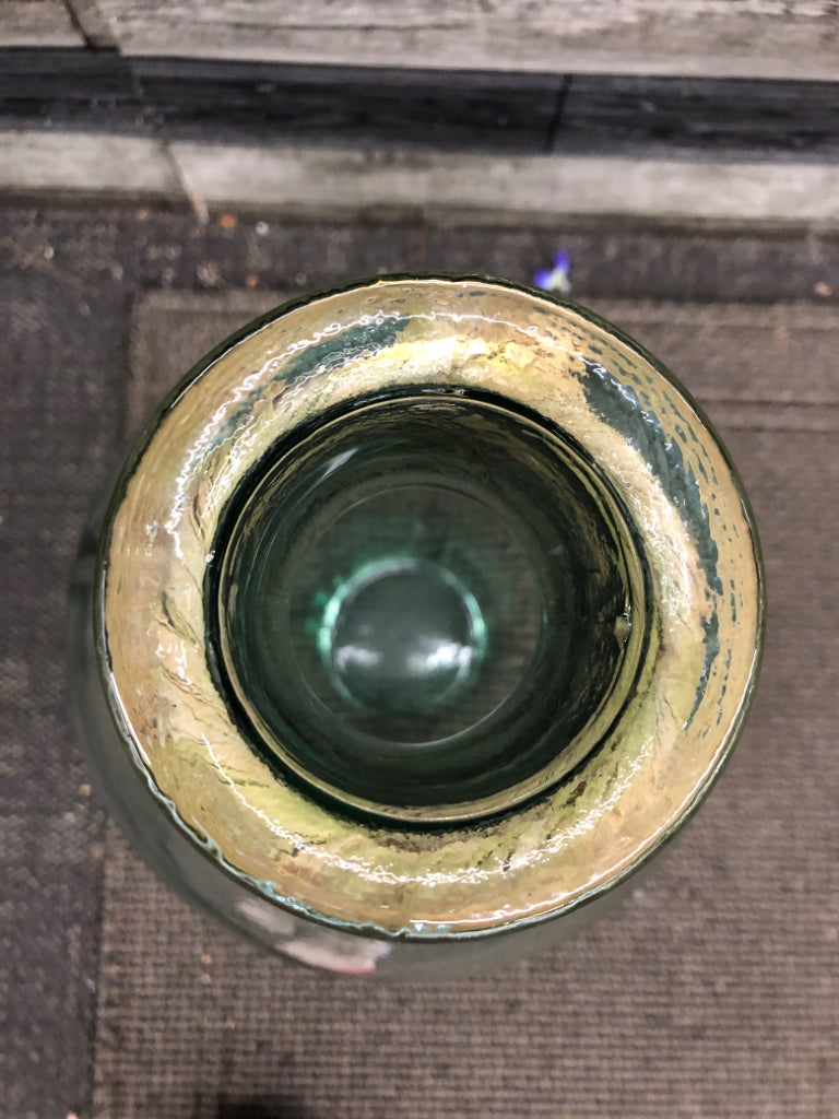 LG GREEN GLASS VASE W/TWINE.