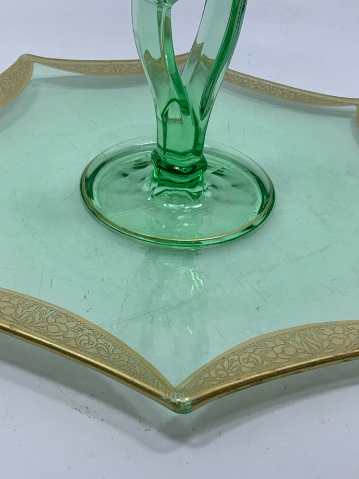 VTG GREEN GLASS TIDBIT SERVER.