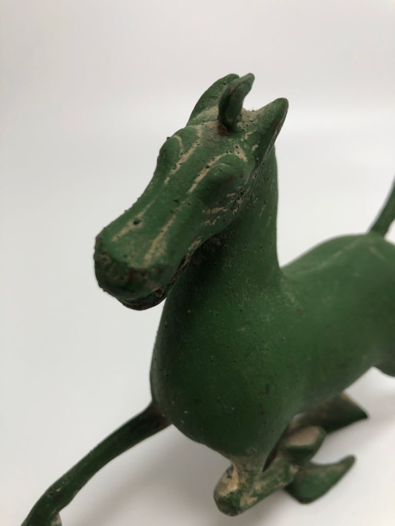 GREEN METAL "FLYING HORSE" STATUE.